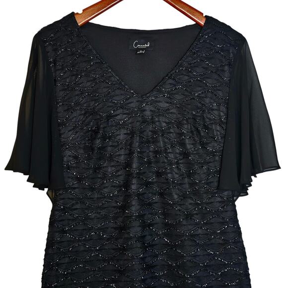 Connected Apparel Black Formal Long Party Dress with Short Flutter Sheer Sleeves - Picture 3 of 7